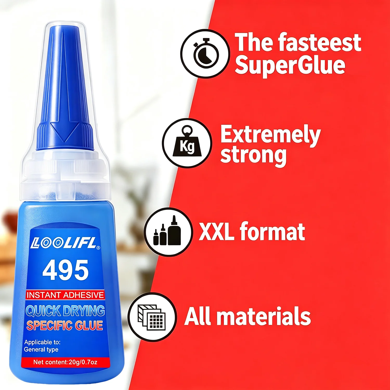 Super Liquid Strong Instant Adhesive 20g - Instant Repair Adhesive, Versatile, Precise Repair, Transparent, Waterproof, Heat-Resistant, Strong Bonding, Prevents Clogging of Bottle Caps, Suitable for Wood, Glass, Metal,