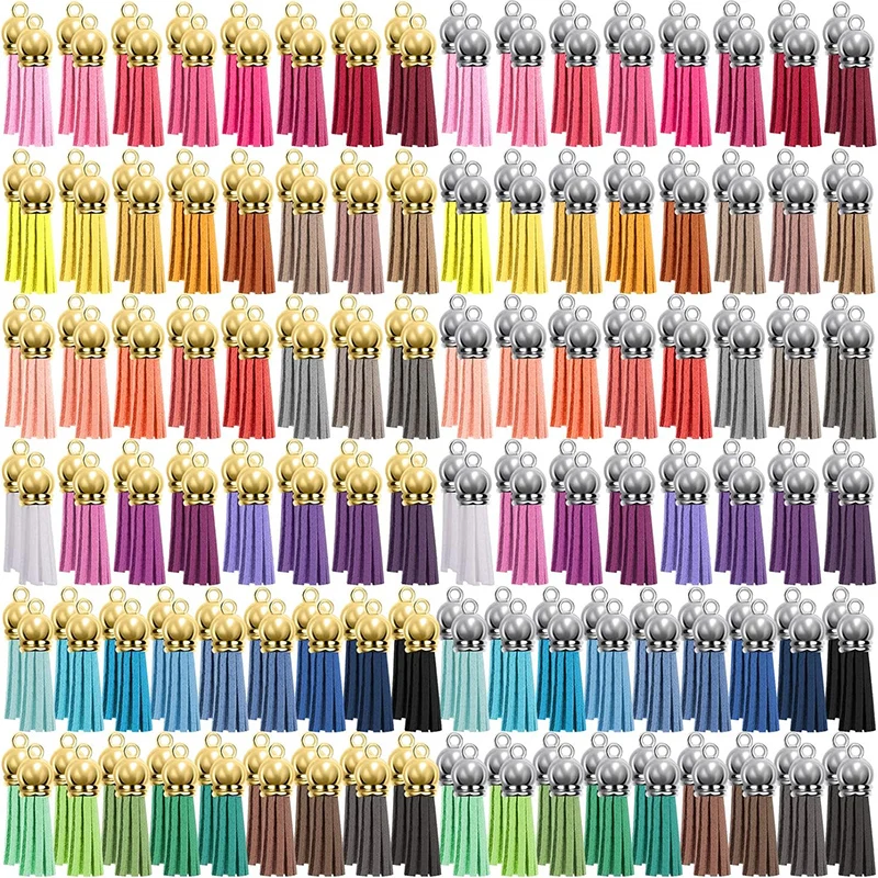 100Pcs Keychain Tassels Bulk 3cm Leather Tassel Pendants Colorful Tassels for Keychain DIY and Craft