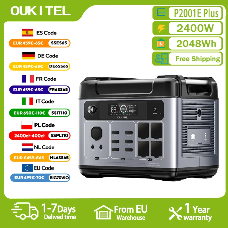 OUKITEL P2001E PLUS centrale électrique Portable 2400W générateur solaire 2048Wh Lifepo4 batterie maison sauvegarde Camping en plein air puissance Mobile