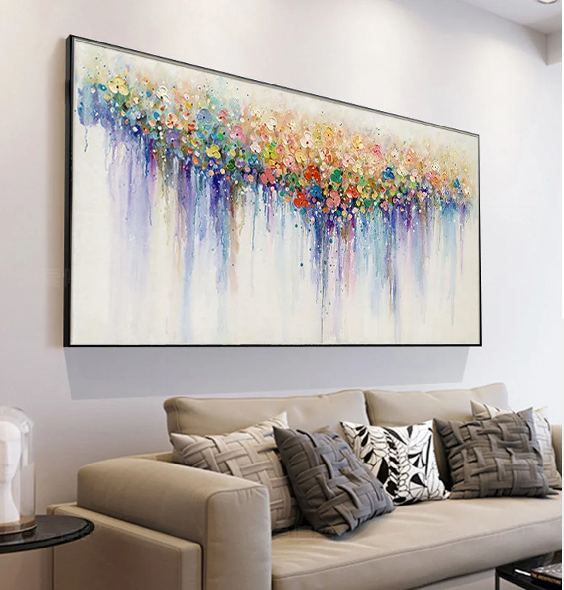 Colorful Flower Painting on Canvas, Original Boho Texture Wall Art, Eclectic Statement Decor