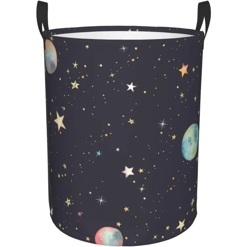 Laundry Basket Colorful Stars and Planets Cosmos Oxford Cloth Collapsible Laundry Hamper Storage Basket with Handle for Kitchen