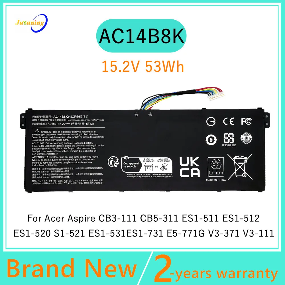 Batería para portátil AC14B8K AC14B18J para Acer Aspire E5-771 E5-771G R7-371T ES1-711 ES1-311 ES1-711G V3-111 ES1-511 ES1-512 V3-112P