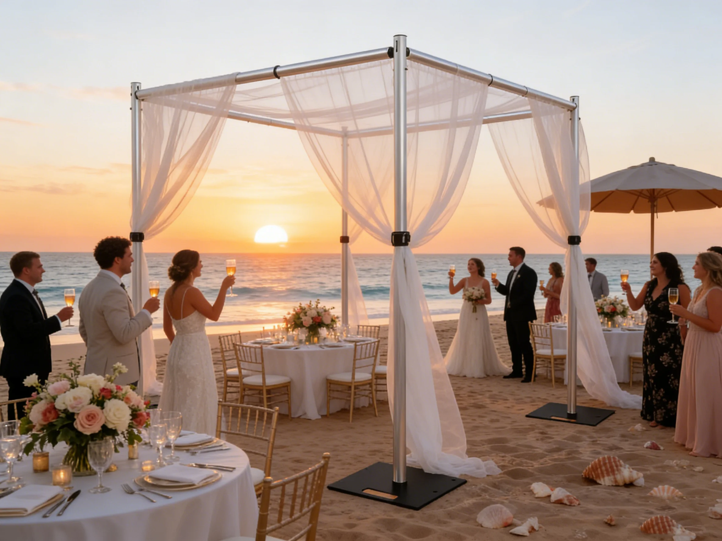 

Shiny White Aluminum Alloy Wedding Arch Ceremony Pavilion Vertical Frame Square Canopy Stage Decor for Wedding Ceremonial Kiosk