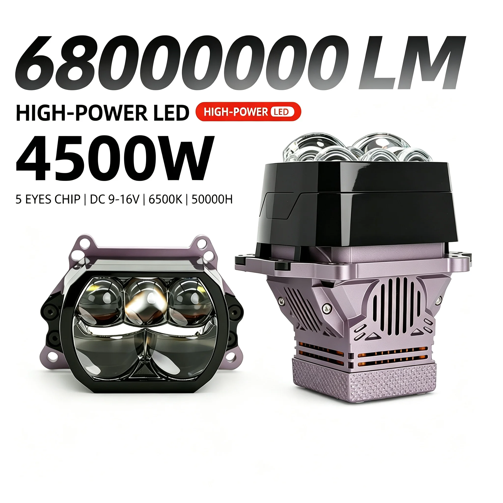 NXY 3 Inch 5 Eye Lens Square Lens Direct Laser Bi LED Projector Lens 180W High Power Hi Lo Beam Car Retrofit Headlight Lamp