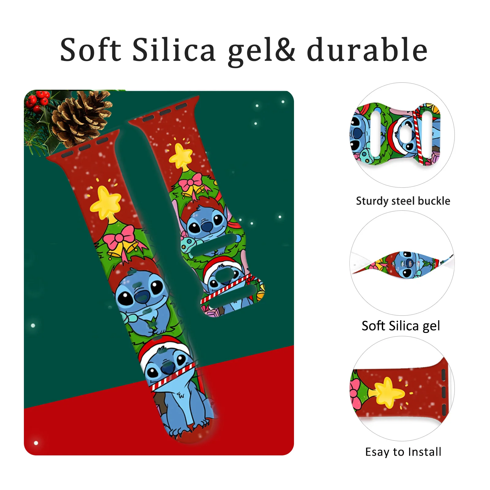 عيد الميلاد غرزة حزام لساعة أبل 11 10 9 8 SE سيليكون الفرقة استبدال حزام الساعات ل iWatch 46 مللي متر 44 مللي متر 42 مللي متر 41 مللي متر سوار