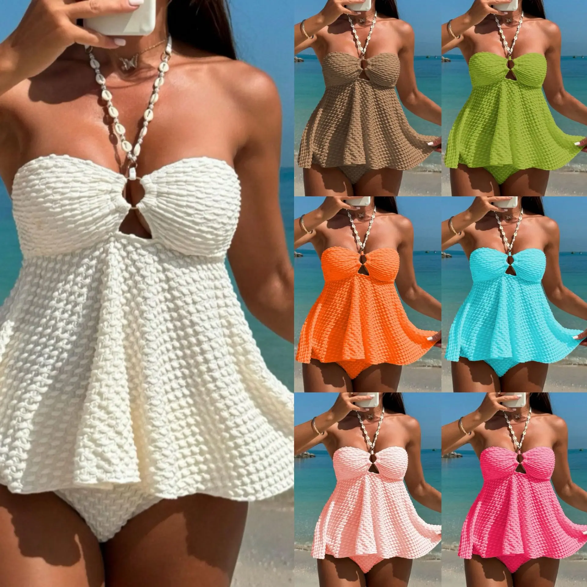 

2025 Sexy Bikini Set Women's Halter Neck Two-Piece Swimsuit Push Up Padded Top & Cheeky Panties Trendy Beach Vacation Swimwear
