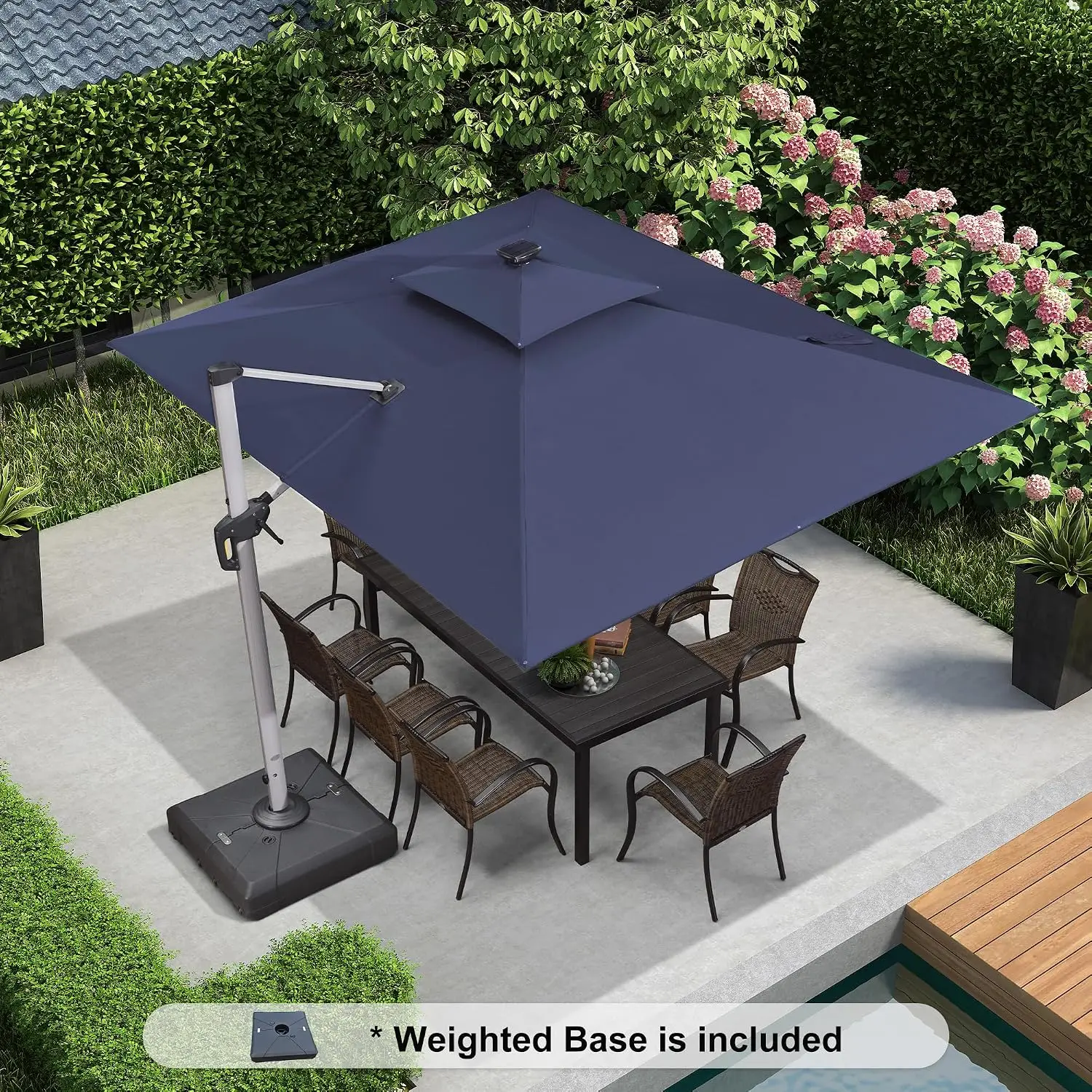 9'x12' Double Top Patio Umbrella with LED Light & Base for Outdoor Garden Deck, Customized