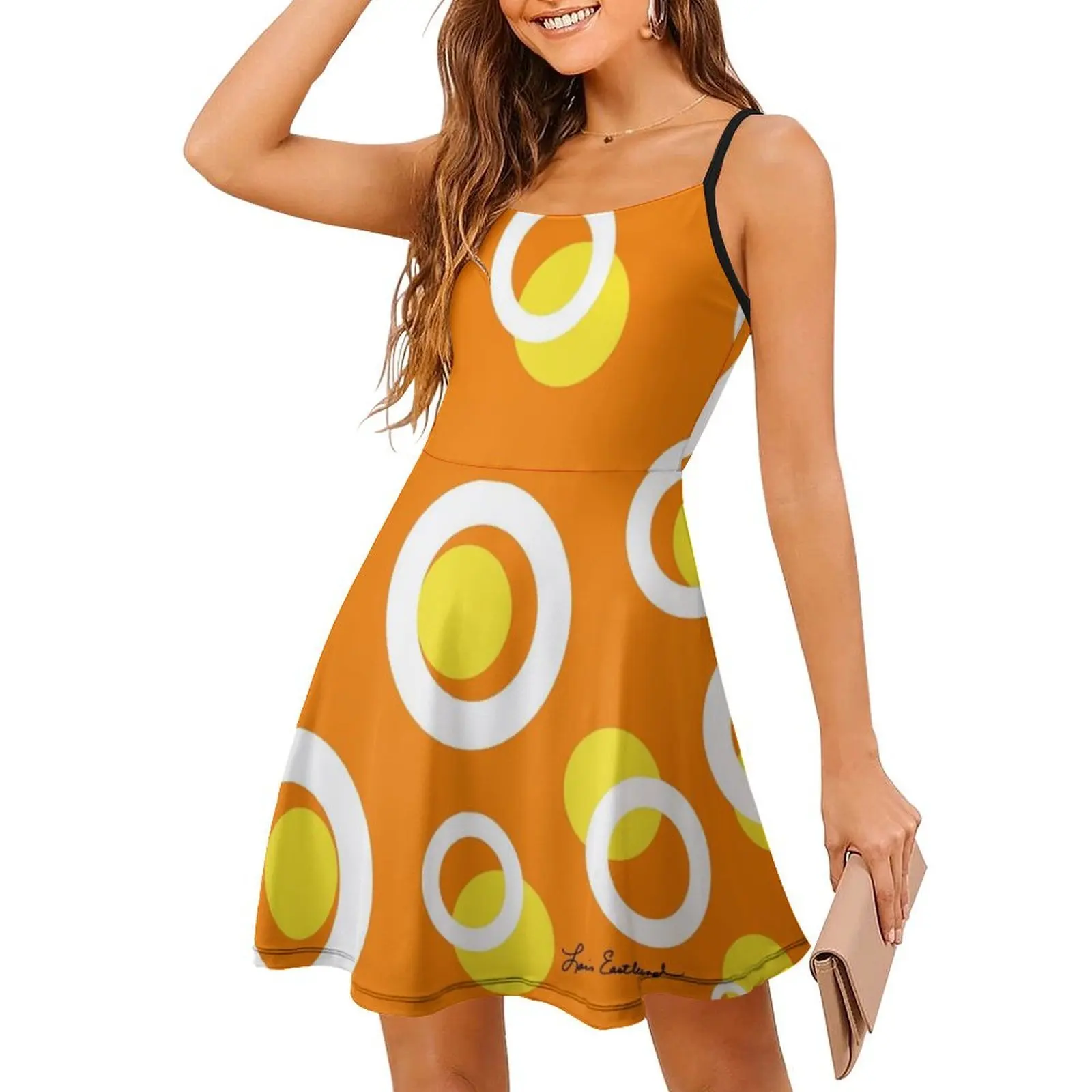 برتقالي أبيض أصفر دوائر عصرية للنساء فستان حفلات الشارع الشهير ملابس نادي مطبوعة عصرية للإناث برتقالي أبيض أصفر #3