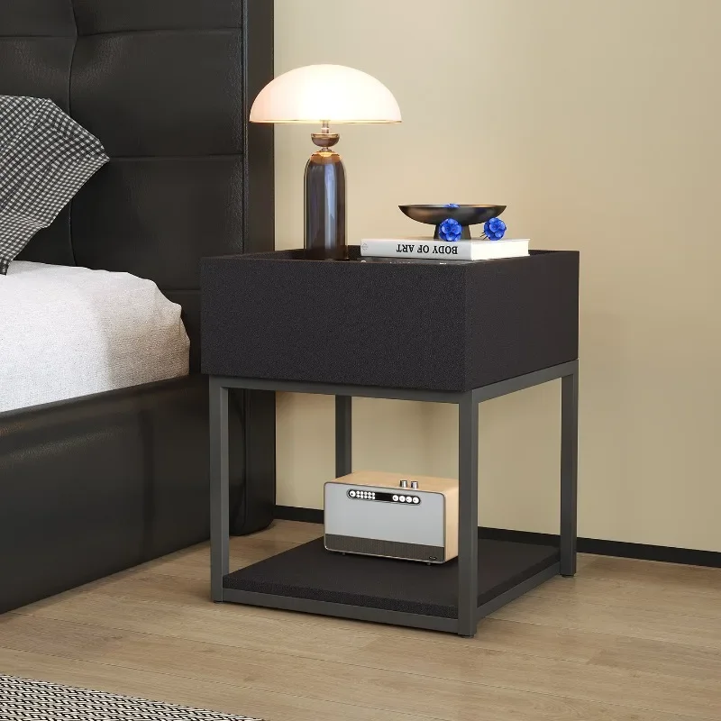 Modern Narrow Gap Nightstand - Eco Wood Panel,Double Tier Storage Wrapped Surface Space-Saving Side Table for Bedroom Home Dec