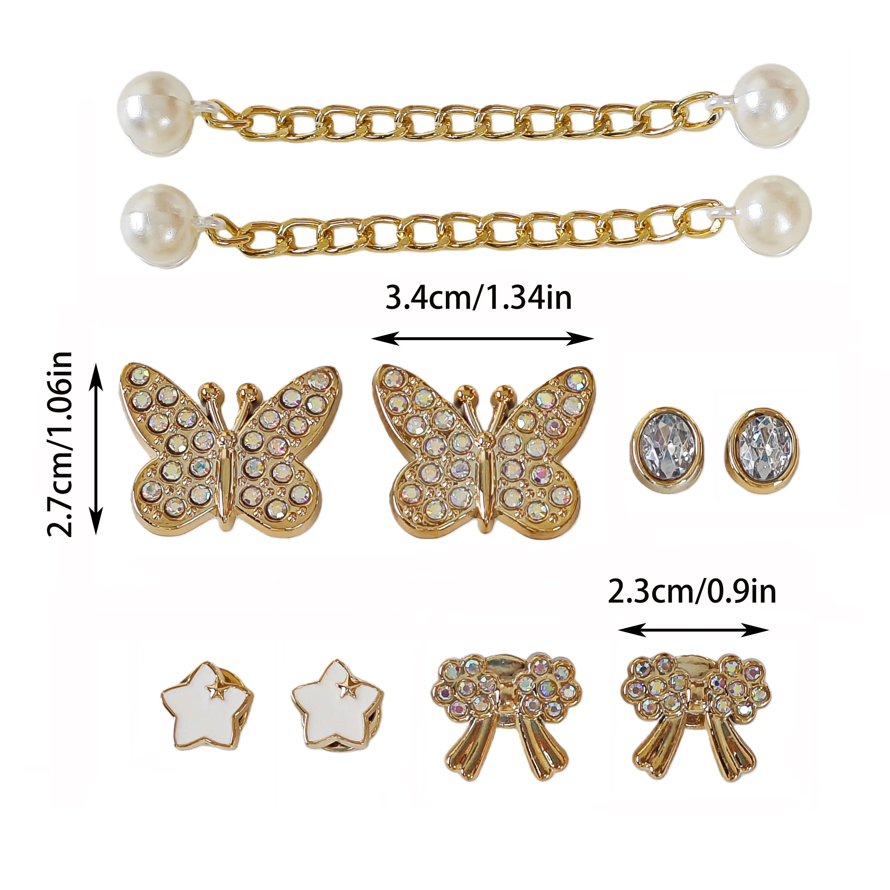 10Pcs DIY Shoe Decoration Charms with Sparkling Rhinestones, Butterflies, Stars, Bowknots, Faux Pearl Chain Decorative Buckles, Non-Metallic Lightweight Material, Y2K Fashion Versatile Cute Personality Accessories for Men and Women, Suitable for Eva Beach Shoes, Sandals, Removable Shoe Decorations, Holiday Gifts