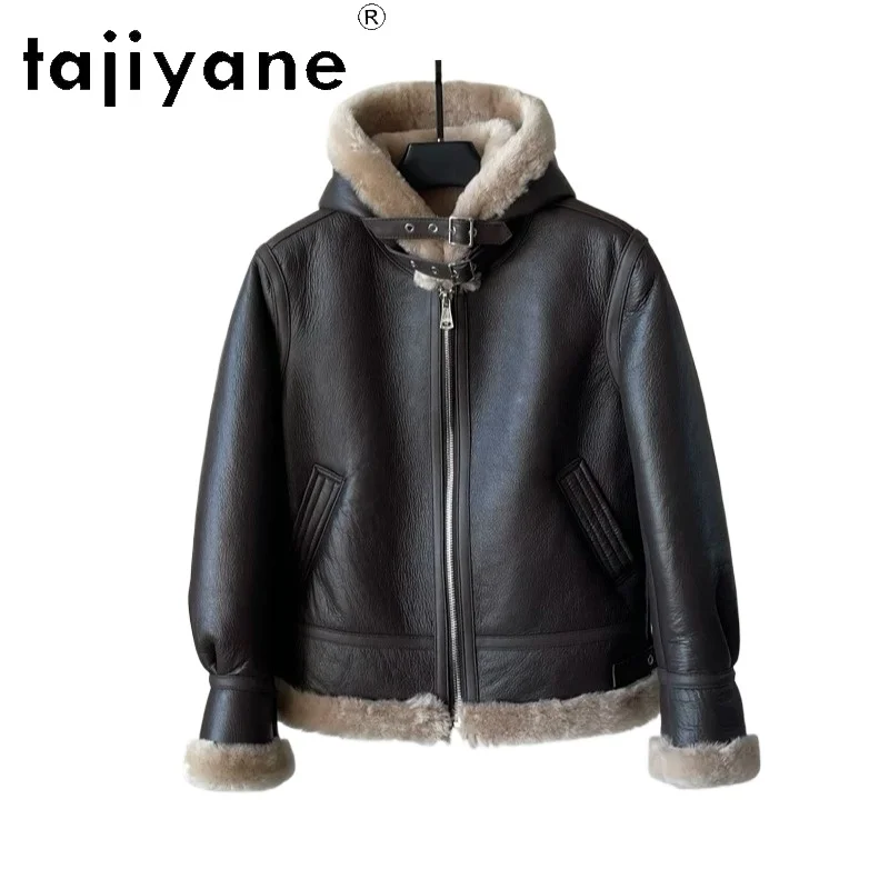 

TAJIYANE Real Fur Coat Short Shearling Fur Jacket Korean Coats Slim Fit Clothes for Women Winter Coat Women Hooded Шуба Женская