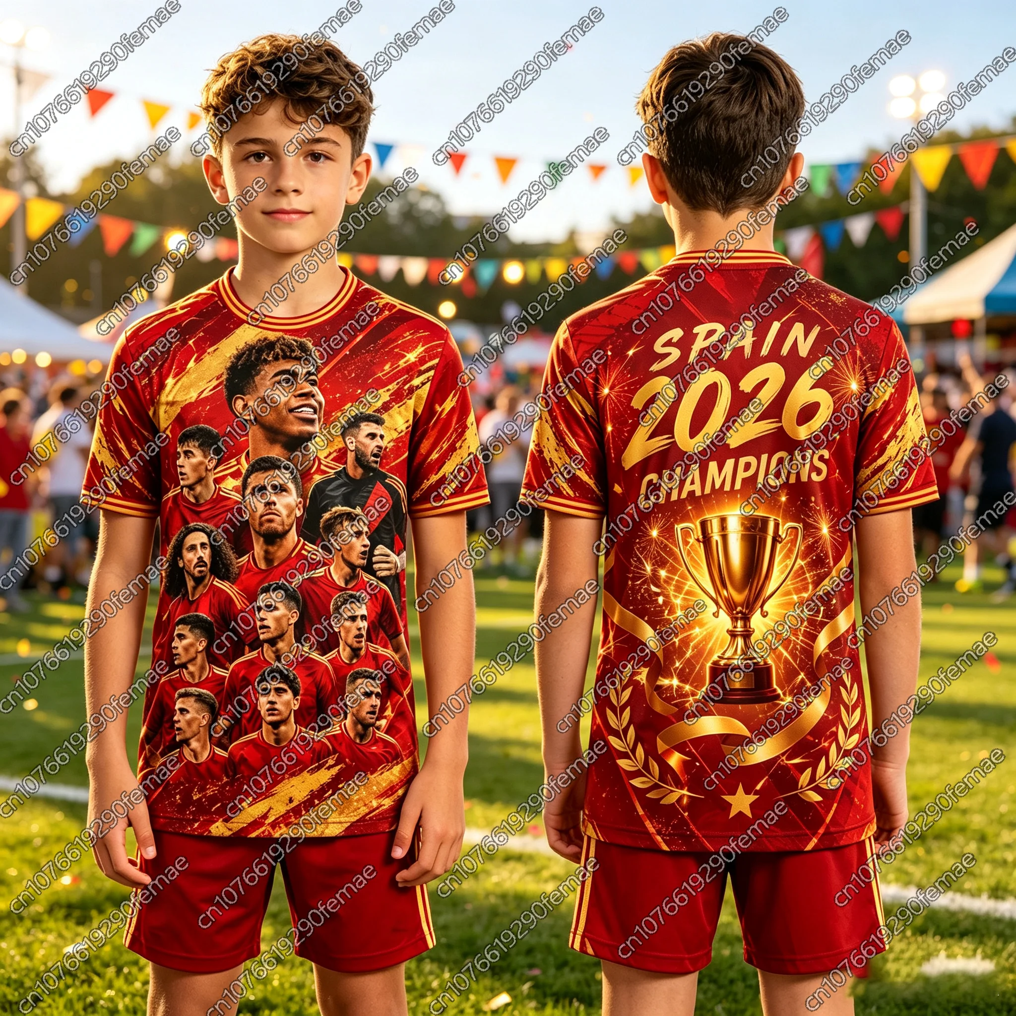 2026 Spain Champion T-Shirt New Summer Kids Fans Memorial Top Boys Girls Quick-Dry Soccer Jersey Daily Training Match Must-Have