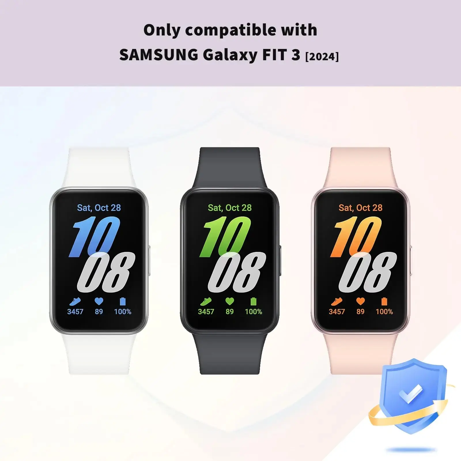 For Samsung Galaxy Fit3 Smartwatch PC Protective Cover with Tempered Glass Screen Protector Integrated Design