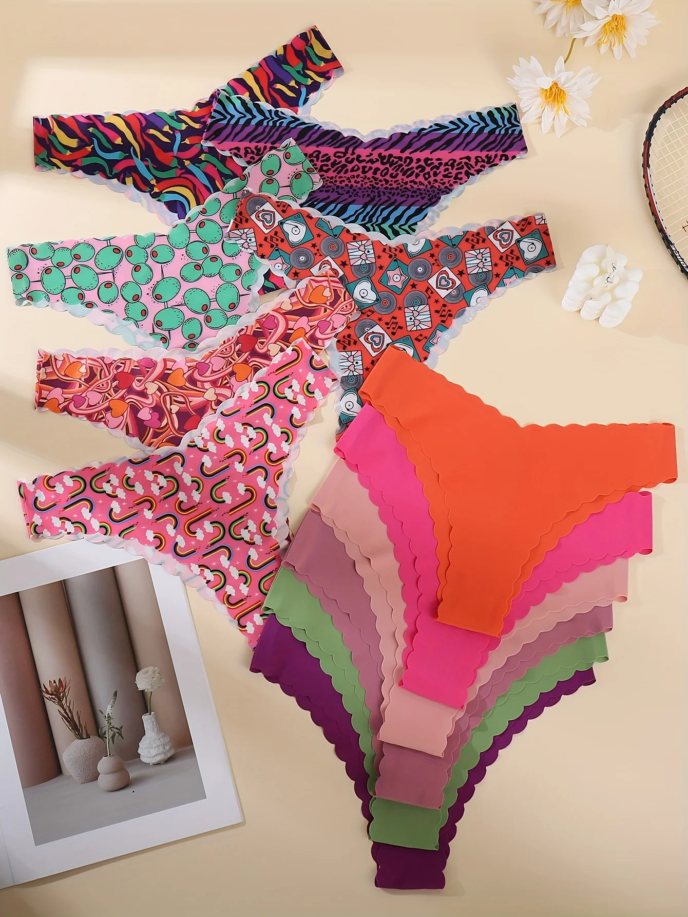 

12Pcs Autumn Winter Women's Briefs Sports Yoga Breathable Clouds Rainbow Printed Sexy Underwear Seamless Mid-Waist Panties