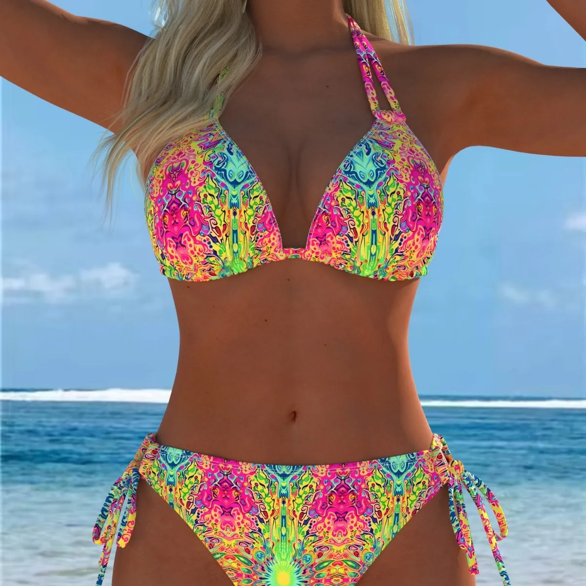 Two-piece Printed Patchwork Halter Neck Women's Swimsuit Bikini Set - Sexy Tankini Swimsuits Women Trikini Biquini