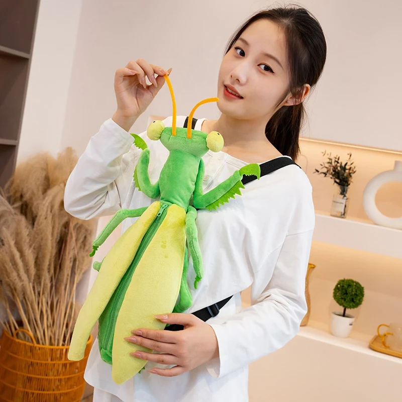 Sac à dos en peluche Libellule Mante, comme un vrai insecte, double initié, portefeuille, sac d'expédition, peluche créative, cadeau d'anniversaire, doux