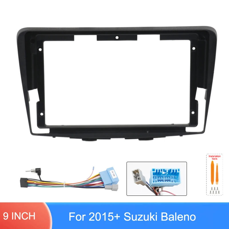 For Suzuki Baleno 2015+ 9 Inch Car Radio Fascia Frame Dashboard Panel Wiring Harness Stereo Installation Kit