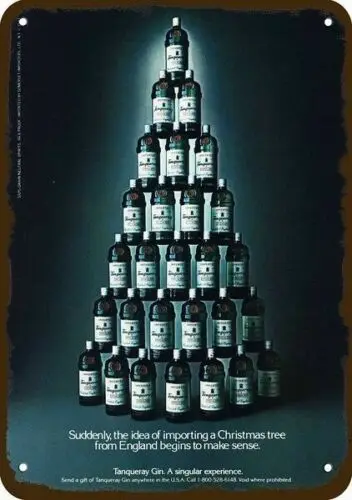 1p، 1983 TANQUERAY GIN شجرة عيد الميلاد ذات المظهر العتيق ** علامة معدنية طبق الأصل المزخرف **