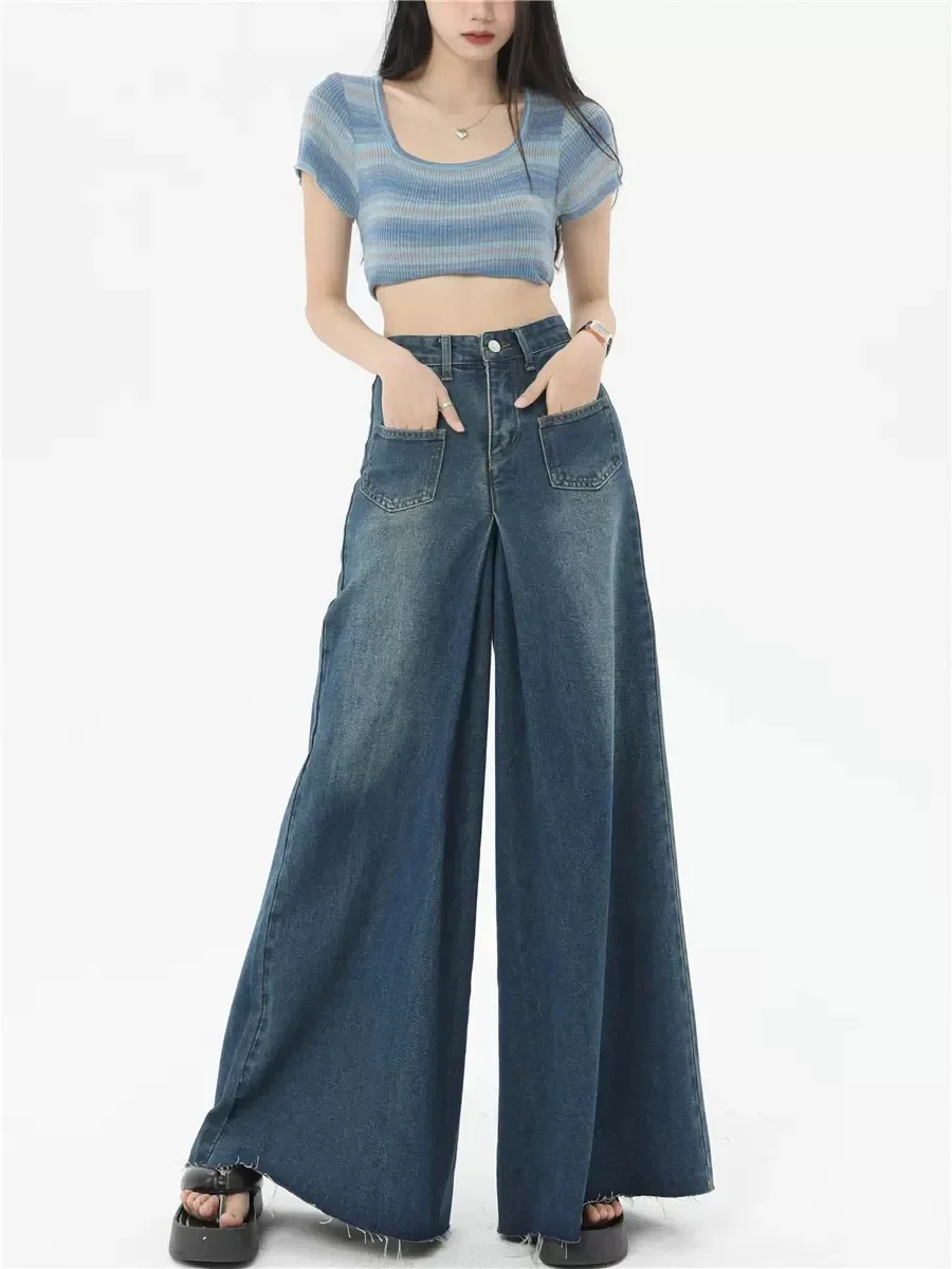 

Harajuku Jeans for Women Fashion Wide Leg Pants Summer Thin Casual Vintage Trousers 2023 New Bottoms Korean Y2k Pantalon Femme