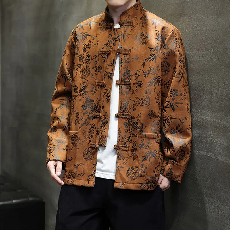 Spring Chinese Style Men's Retro Deer Fur Jacket, Youth Buckle Tang Suit, Chinese Ethnic Jacquard Hanfu, Coswear