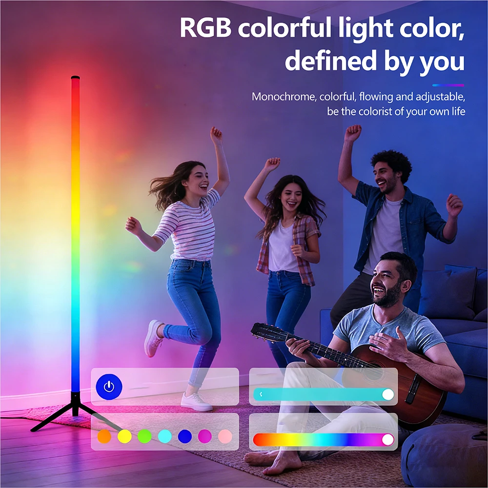 5V USB WS2812 RGB Stehlampe RGB Eckstehlampe 60LEDs/m Schlafzimmer Umgebungsbeleuchtung Skandinavischer Stil Farbwechsel Dimmbar