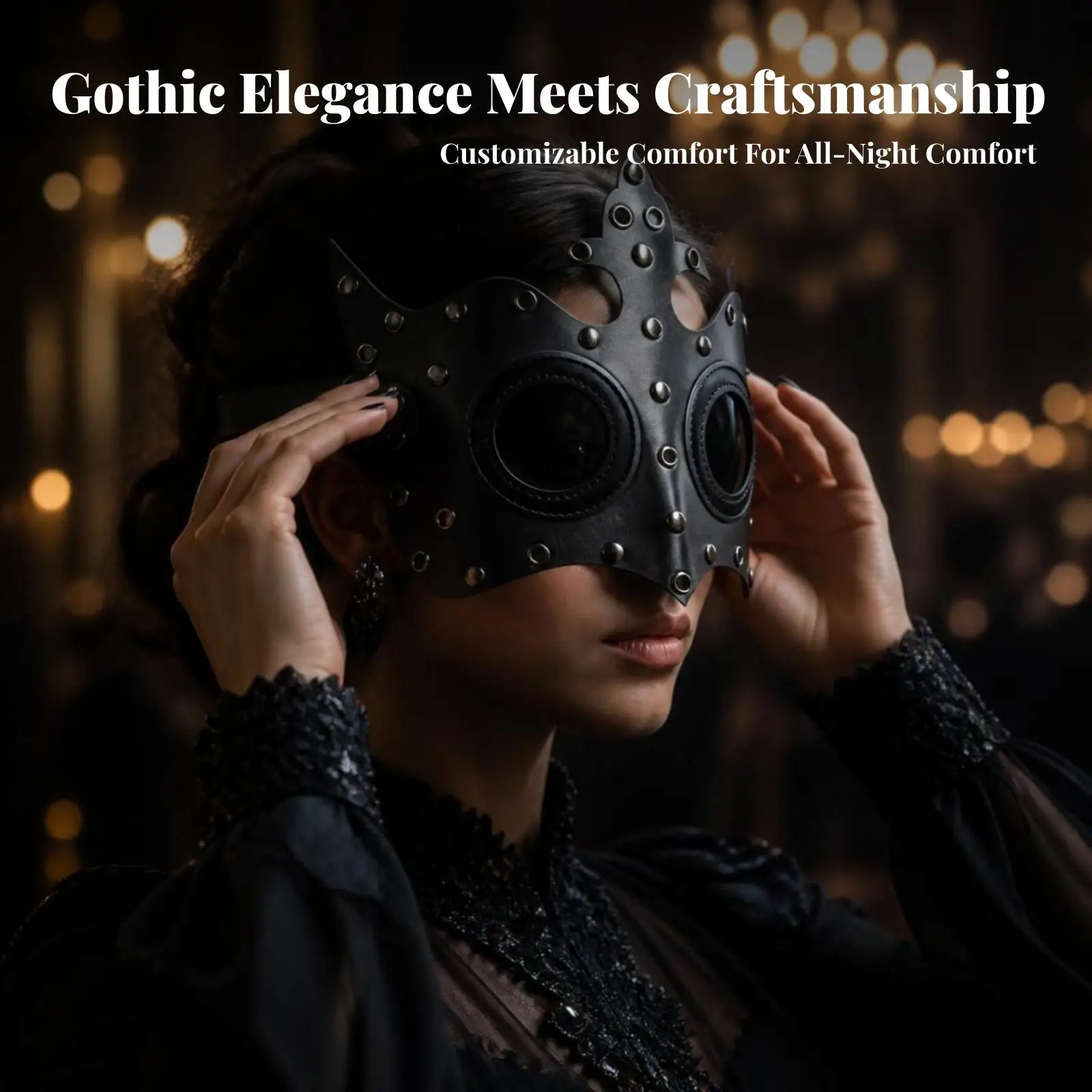 PU Leather Cosplay Face Cover Plague Mask with Rivets Gothic Eye Patch Scary Mask for Halloween Stage Show