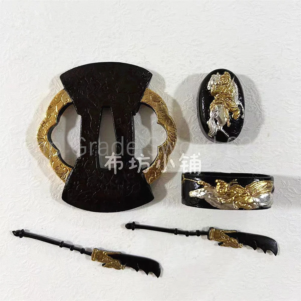 Very Unique Copper Brass Gold Plated Silver Tsuba Handguard Fuchi Kashira Menuki For Real Japan Samurai Katana Sword Fittings