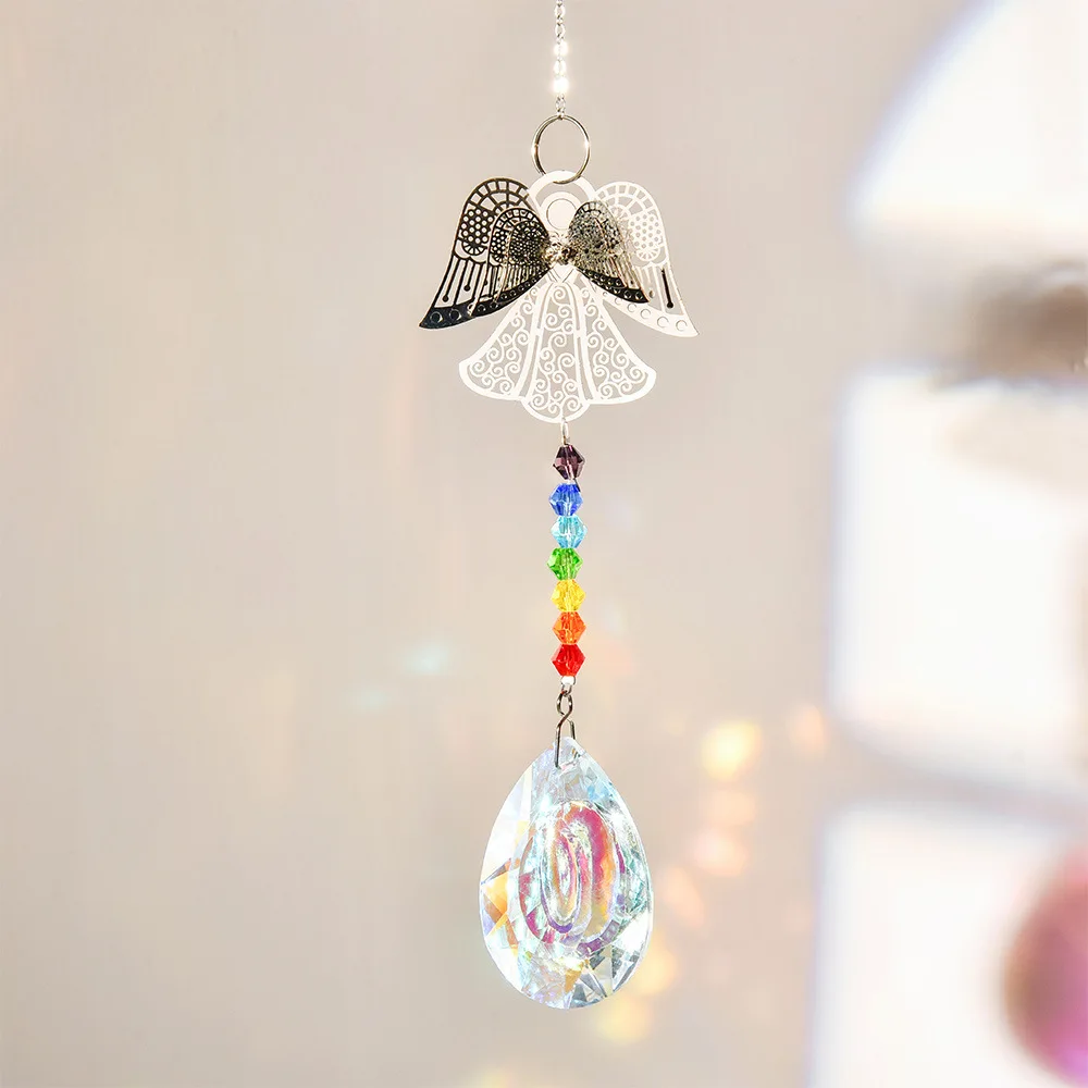 

Angel Chakra Crystal Suncatcher Hanging Wind Chimes Car Pendant Rainbow Prism Drop Window Garden Christmas Wedding Home Decor