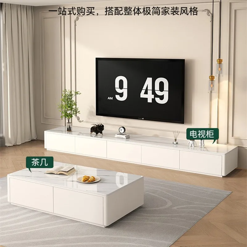 Rock slab TV  coffee  combination modern simple living room household solid wood floor TV  all solid wood