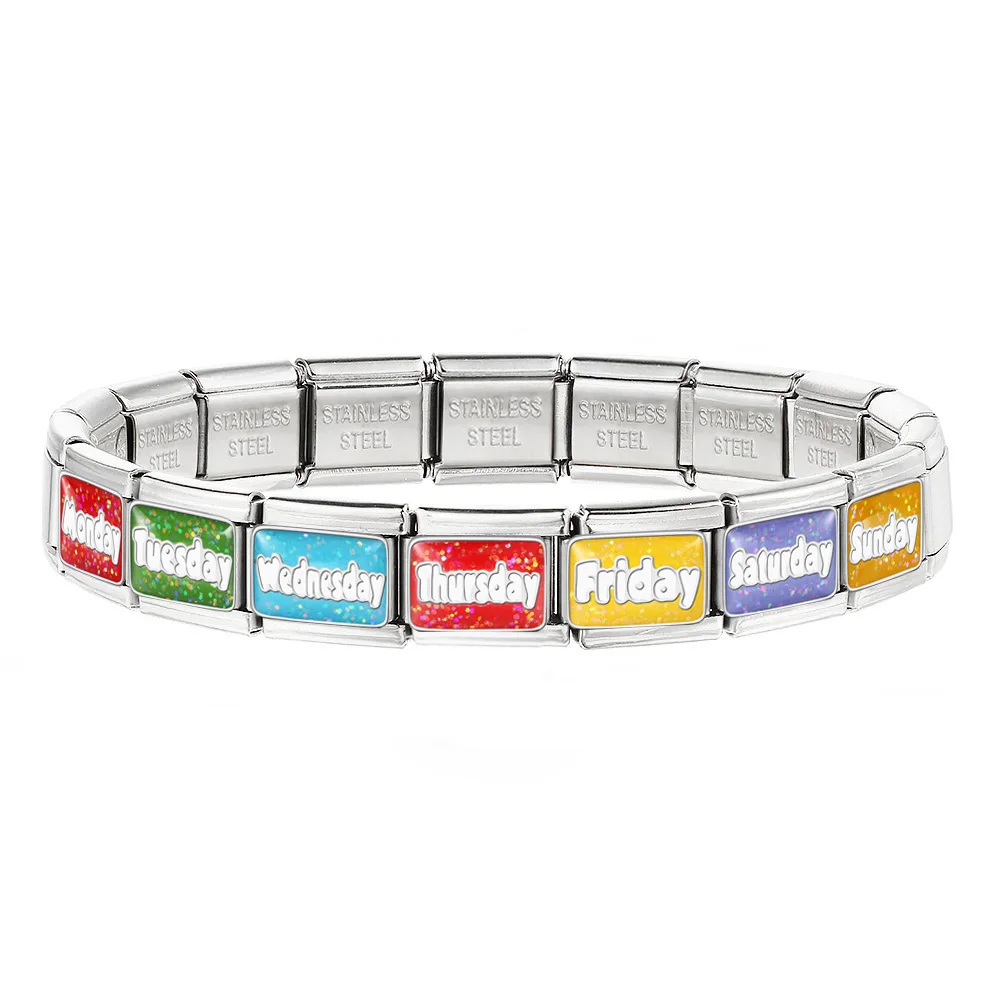 Modische silberfarbene italienische Charm-Verbindungsperlen mit englischen Wörtern aus Edelstahl, passend für 9-mm-Armbänder, DIY-Perlen für Damen und Herren, Schmuck – Detail 1
