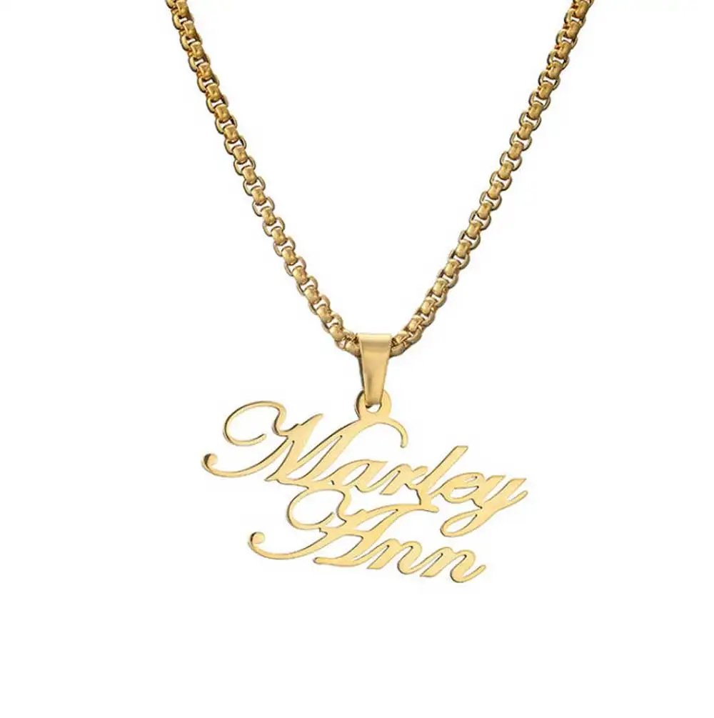 Personalized Custom Couple Double Name Necklace Stainless Steel Jewelry Mens Gold Box Chains Nameplate Pendant Chokers Love Gift