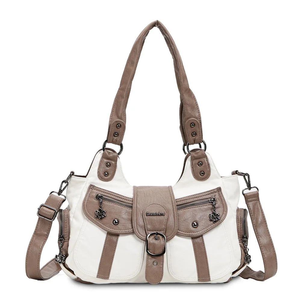 Venn Angel Y2K Preppy Style Pink Hobo Shoulder Bag Women Vintage Washed PU Leather MultiPocket Crossbody College School Handbag