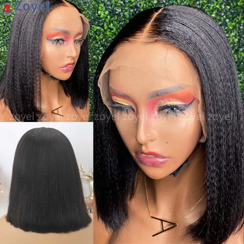

Light Yaki Straight Bob Wig For Women Synthetic 13x4 Pre Cut Pre Bleached Glueless Lace Front Wigs Fiber Glueless Hair Wigs