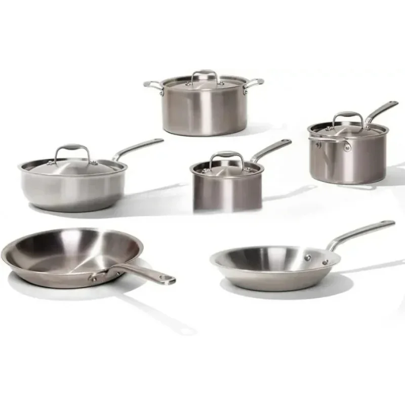 In Cookware - 10 Piece Pot And Pan Set - 5 Ply Clad - Includes Stainless Steel Frying Pans, Saucepans, Sauc Made