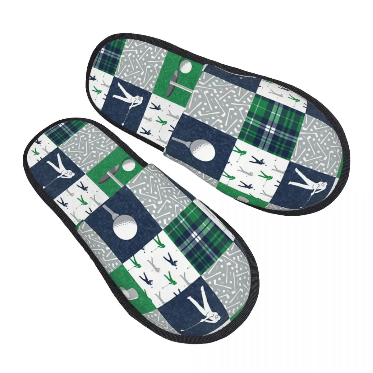 Golf Navy Plaid Guest Slippers for Spa Women Custom Print Golfing House Slipper