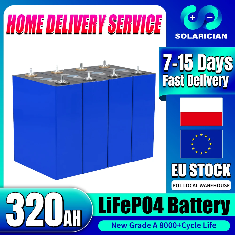 

Grade A New 320Ah LiFePO4 3.2V Cell LFP Rechargeable Battery 8000 Cycle bateria Solar Battery DIY 12V 24V 48V Lifepo4 Cells Pack