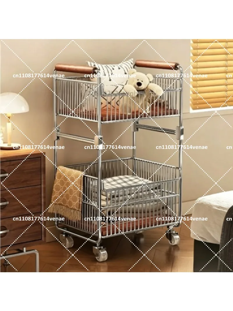 Medieval Mobile Laundry Basket Cart Storage Organizer with Layered Shelves for Bathroom