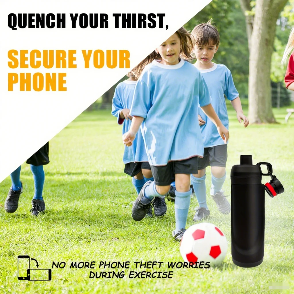 Portfel na butelkę z przepływem wody, przegródka na smartfon.