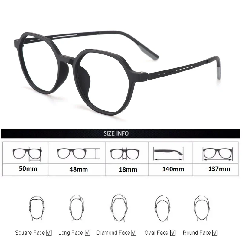 Ultra Light Square TR90 Round Large Eyeglasses Women Pure Titanium Fashion Optical Prescription Glasses Frame Men