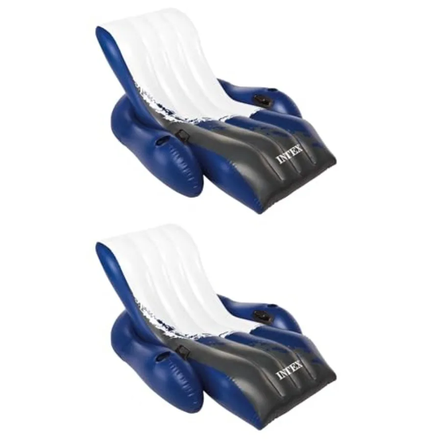 Pool float recliner for outdoor use, 18-gauge vinyl, blue, durable with cup holders and heavy-duty handles