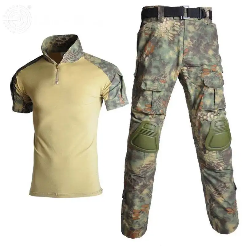 

Tactical Uniform Men Hiking Suit Summer Short Sleeve Shirt Pants Knee Pads Camouflage Airsoft Paintball Hunting Clothing