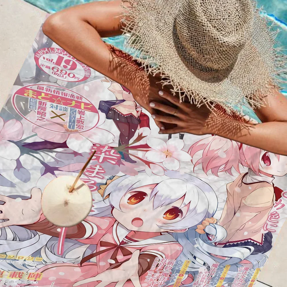 Puella Magi Madoka Magica Beach Towels Shower Towel Sauna Travel Spa Microfiber Quick Dry Gym Accessories Cute Room Decor