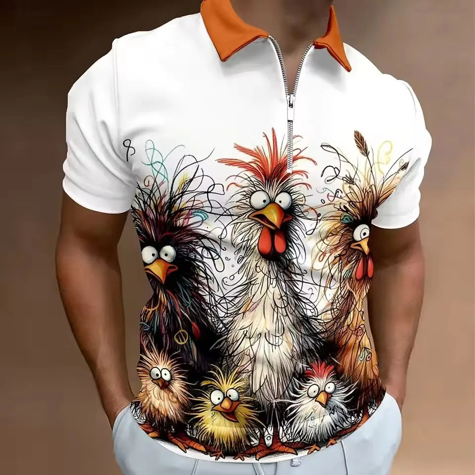 Fashion Funny Chicken Pattern Men's Polos T-Shirts Summer Short Sleeve 3D Animal Printed Street Hip Hop POLO Tee 6XL Plus Size