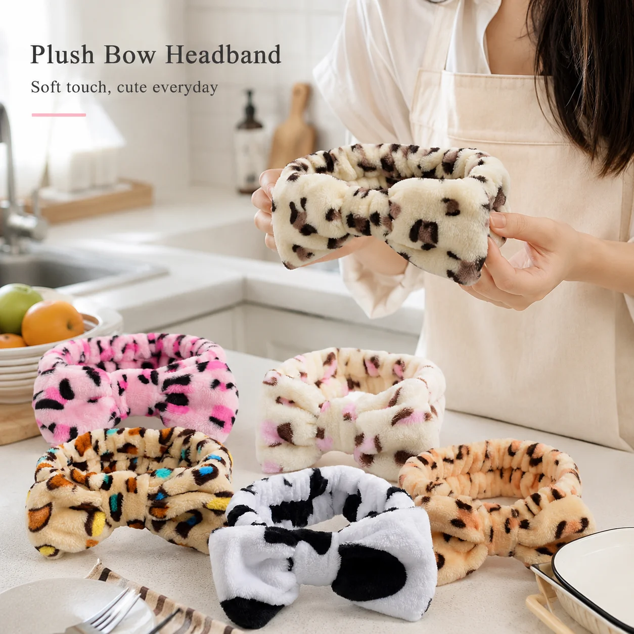 

6 pcs soft fleece facial headbands set for makeup face washing skincare yoga shower with bow