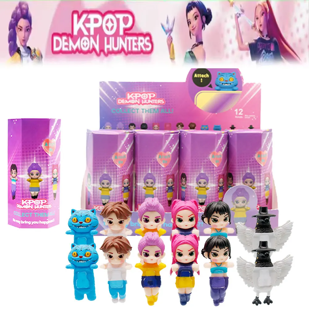 Kpop Demon Hunters Anime Mini Figuren Blind Box Autotelefoon Ornamenten Poppen Fans Speelgoed Voor Decoratieve Kerst Verjaardagscadeau