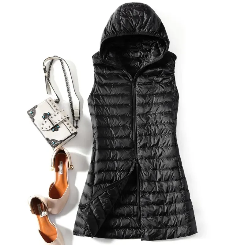 

Winter Coat Fashion Women's Lightweight Slim Down Vest Hooded Long Portable Sleeve Puffer Jacket