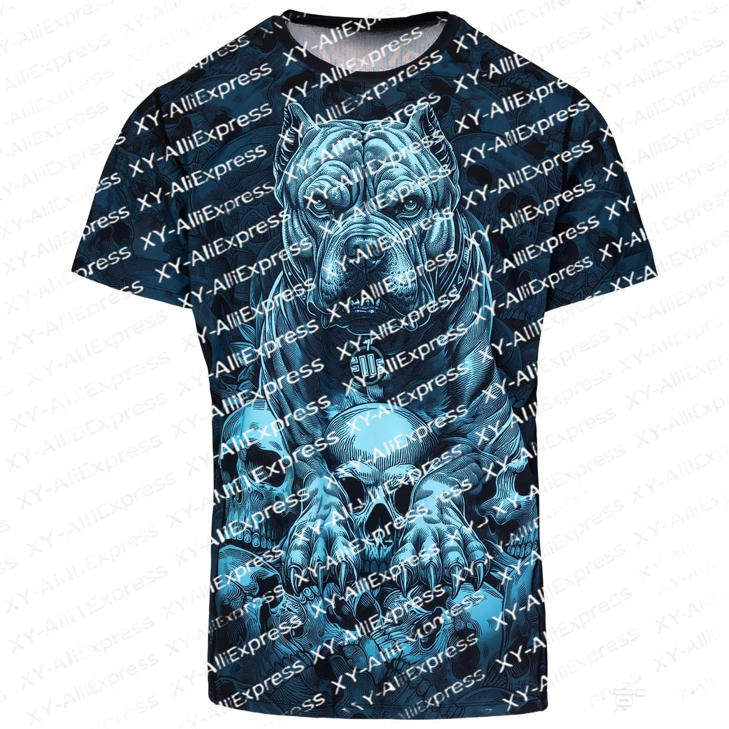 Dark Skull Bulldog Art Fight Short Sleeve T-Shirt, Breathable Quick-Dry for Street Style Fans Daily Casual Outfits