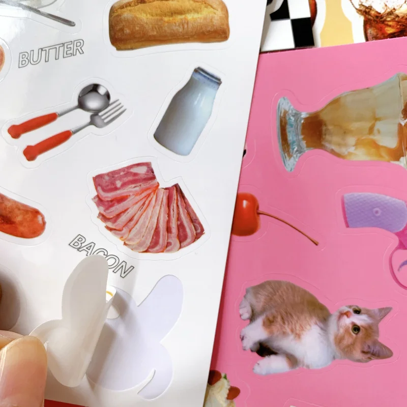 1pcs Diary Sticker Cartoon Rabbit Cat Food Retro Diy Scrapbooking Ipad Cell Phone Decoration Self-Adhesive Stickers