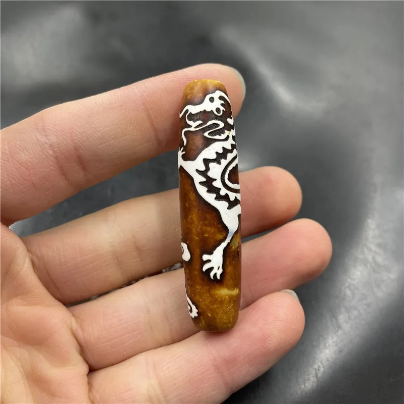 Genuine Natural Red Pattern , Vintage Distressed Coffee-Colored Old Agate Playing With Pearls Tube Bead