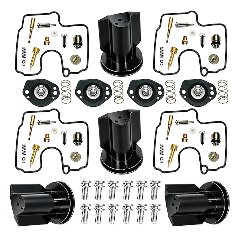For Yamaha TDM850 TDM850L TDM85N 4TX  4 Sets Carburetor Rebuild Kit with Vacuum Diaphragm Plunger Fit Carb Repair Gasket Jet Kit